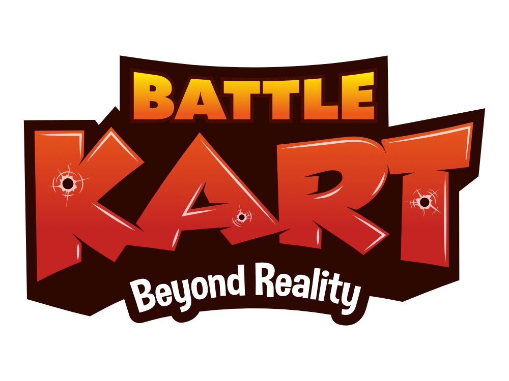 Logo van het videospel 'Battle Kart: Beyond Reality' met de titel en stylized tekst met kartooneske en futuristische elementen.