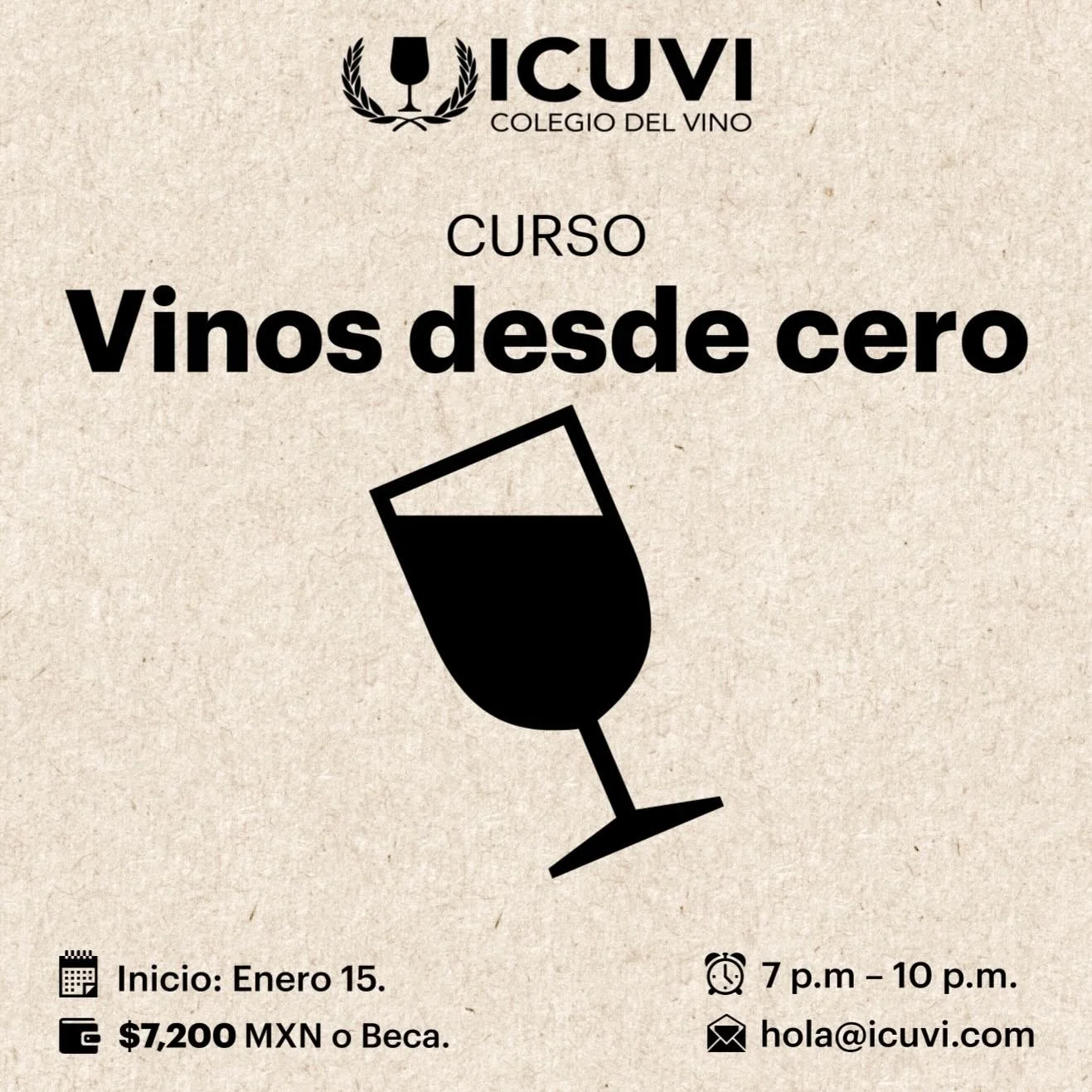 La 8&ordf; generaci&oacute;n del curso &ldquo;Vinos desde cero&rdquo; est&aacute; por comenzar:
✅ 6 clases.
✅ 24 vinos a catar.
✅ Maridaje.
✅ Certificado.
✅ Material digital.
✅ Brindis de clausura.
🗣️ &iexcl;Solicita tu Beca!
✍🏽 Inscripciones &rarr