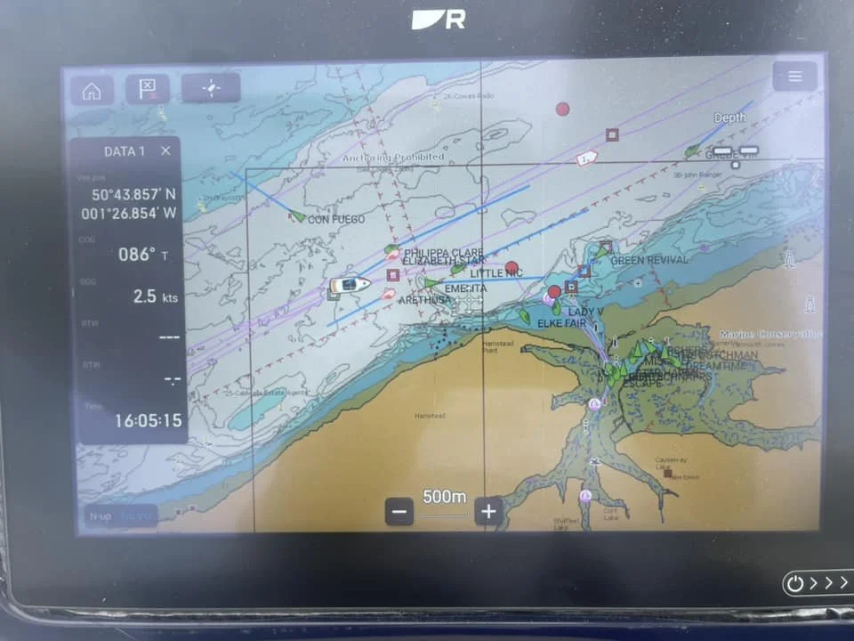 Hunting Ross (who is rowing around the island)then competing some ship side repairs and getting a toot and a salute from the crew and passengers of the Yarmouth Ferry