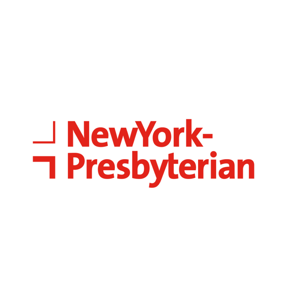 Logo for New York-Presbyterian with black background and red text.