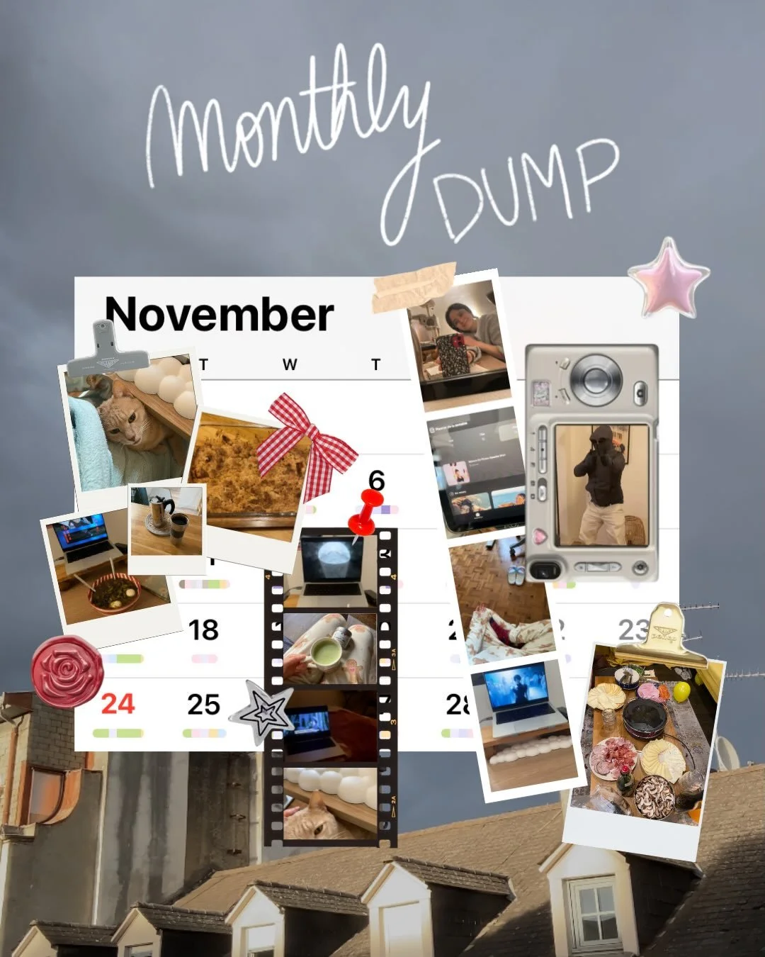 MONTHLY DUMP 📷

1. remater Wednesday 📺⚰💀✋🏻
2. se refaire tous les Harry Potter (OMG)⚡🧹🔮🫶🏻
3. work &amp; hugs (r&eacute;sum&eacute; de mon mois mdr)
4. raclette d&rsquo;anniversaire 🍰 ✨
5. mes routines, always 🫡 💖
6. crumble de pommes 🍎 (u