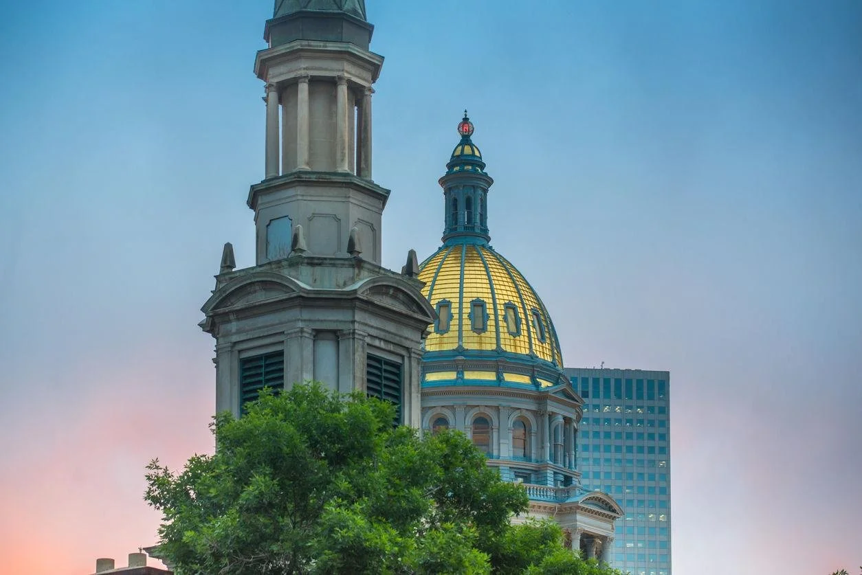 The golden dome of the Colorado state Capitol building in Denver.