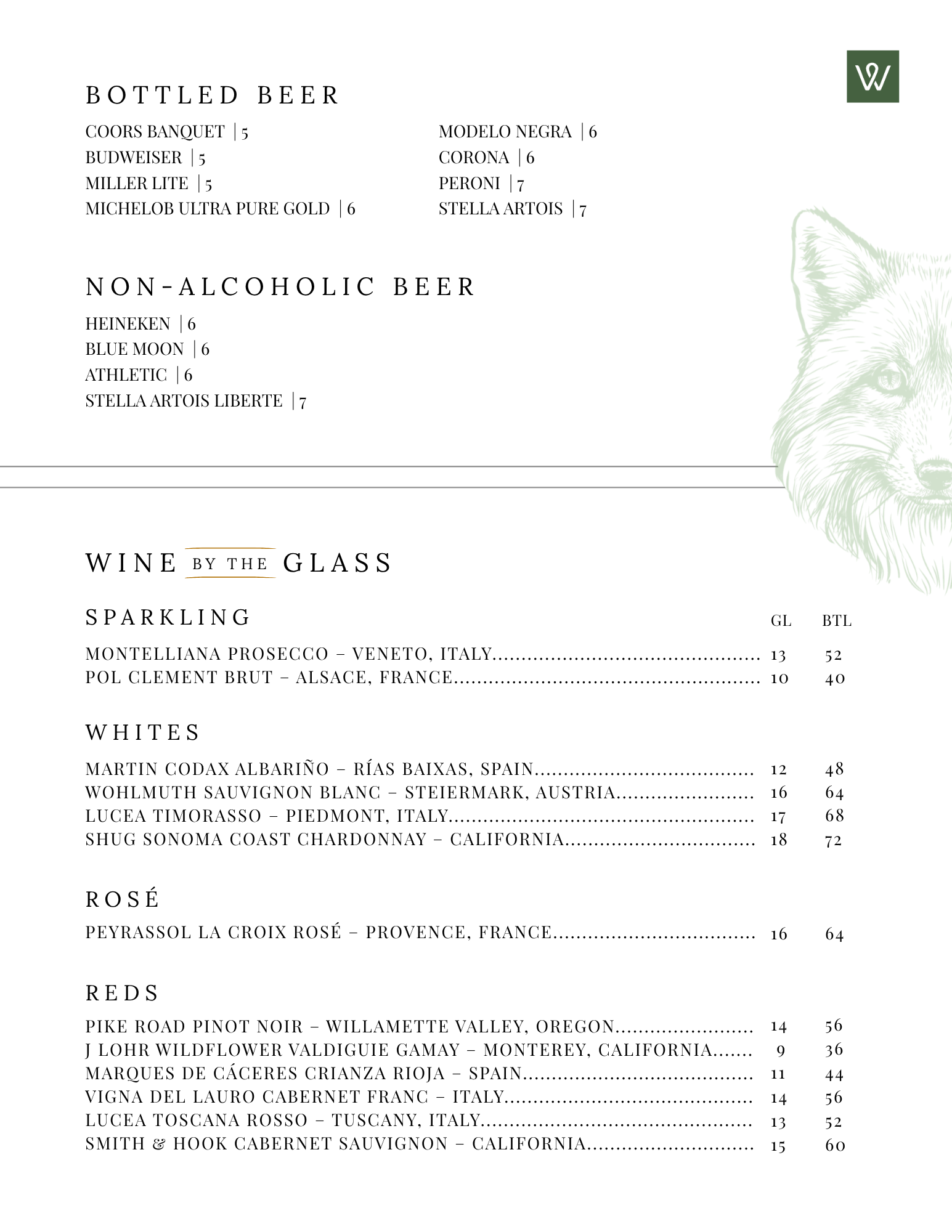 the warehouse bar menu