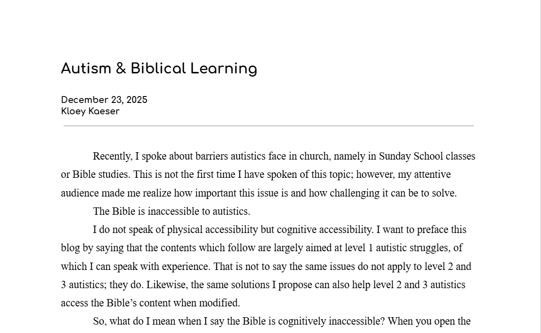 Autism &amp; Biblical Learning