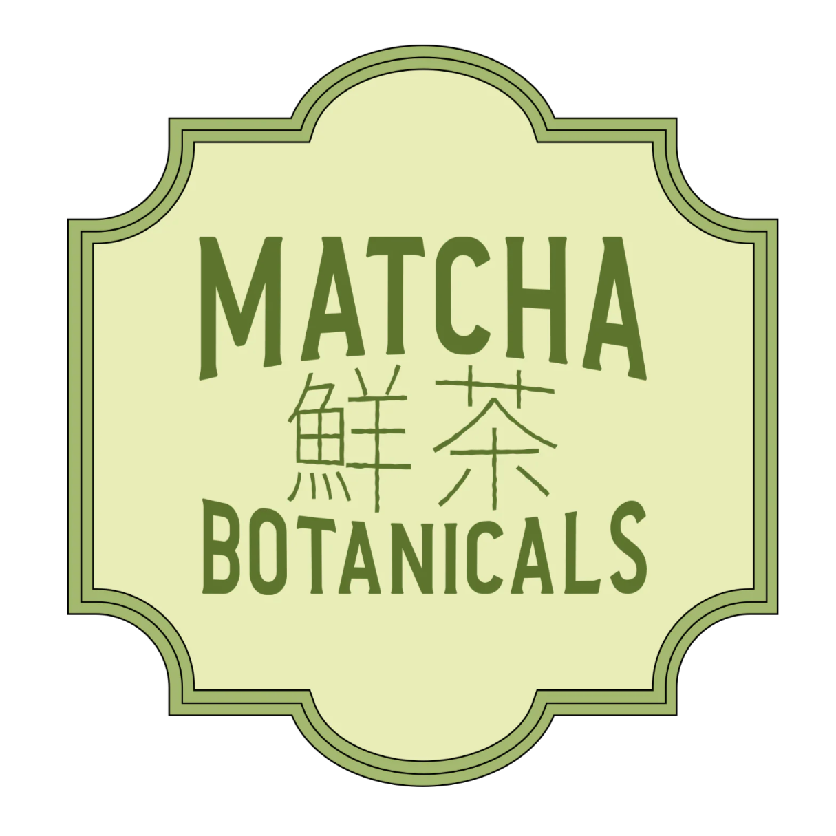Sign reading 'Matcha Botanicals' with Chinese characters for matcha