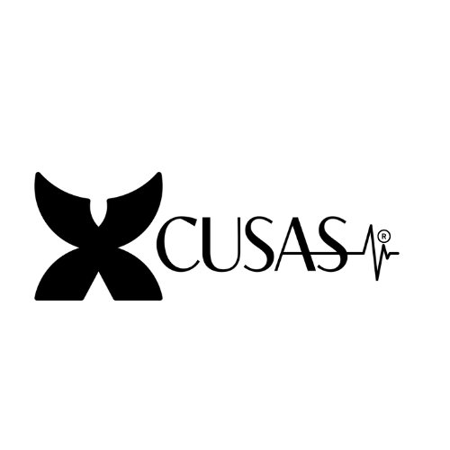 A logo with a butterfly symbol next to the word 'CUSAS' and an EKG line integrated into the text.
