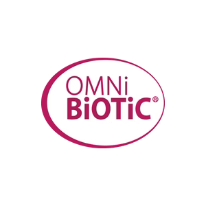 OMNi BiOTiC logo with pink and white oval design.