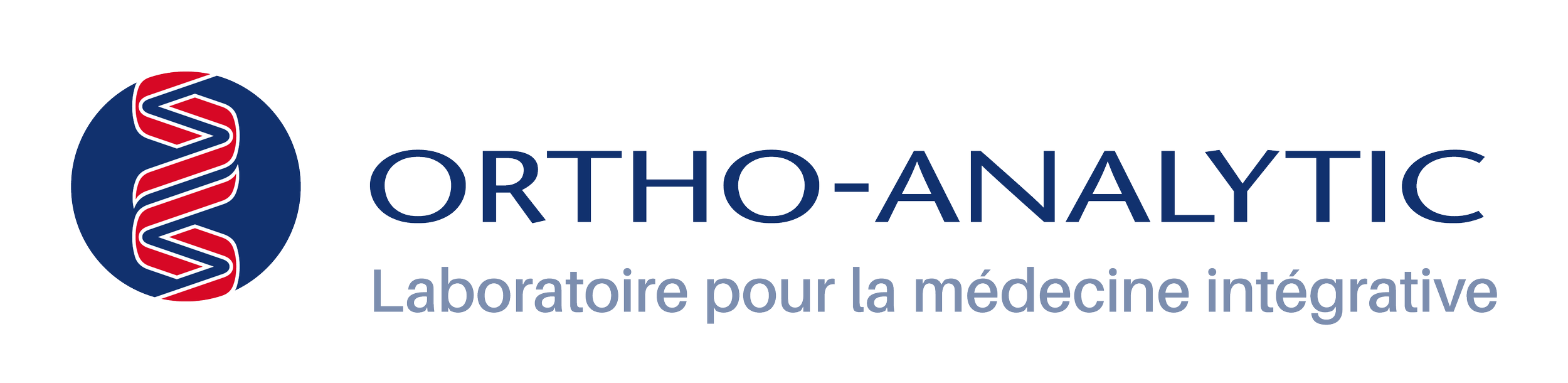 Logo of ORTHO-ANALYTIC, a laboratory for integrative medicine, featuring a DNA helix symbol and French text.