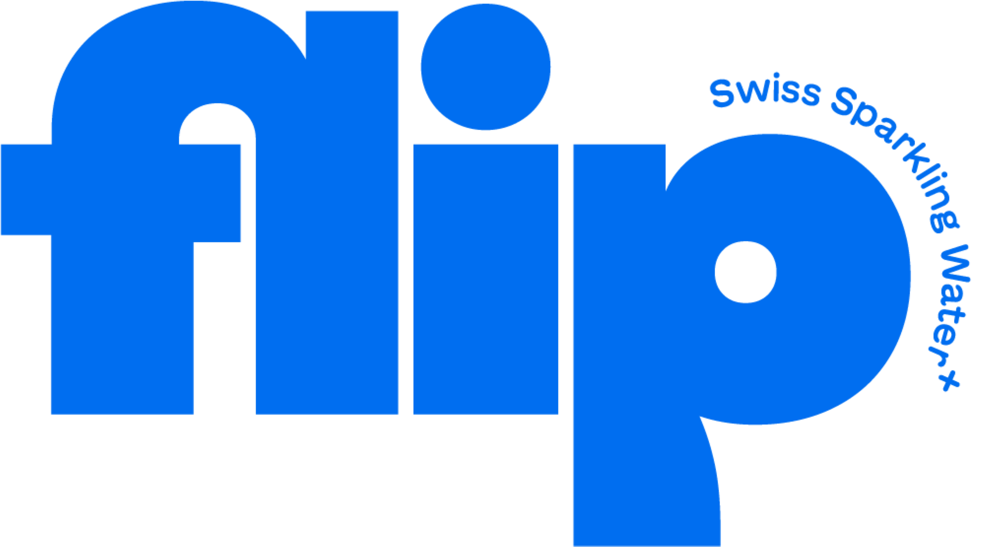 Blue logo for 'tipp' with the text 'Swiss Sporkling Water a' curved around the top right of the letter 'p'.