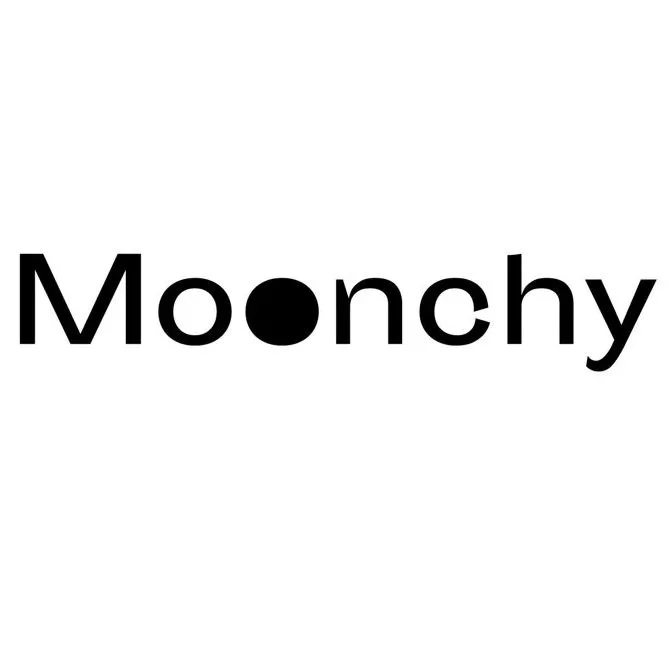 The word "Moonchy" with a black circle replacing the letter "o" in the middle.