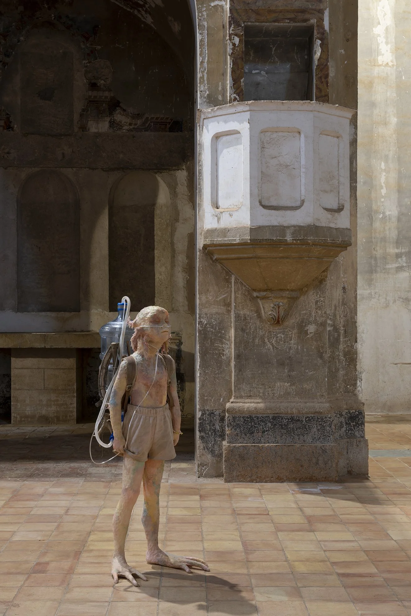 Michele Gabriele. July 2nd, 2026. Silicone, resin, acrylic colors, fabric, plastic, metal, and found objects. 155 cm x 80 cm x 60 cm. Image by Roberto Ruiz. Courtesy of the artists and Spiritvessel.