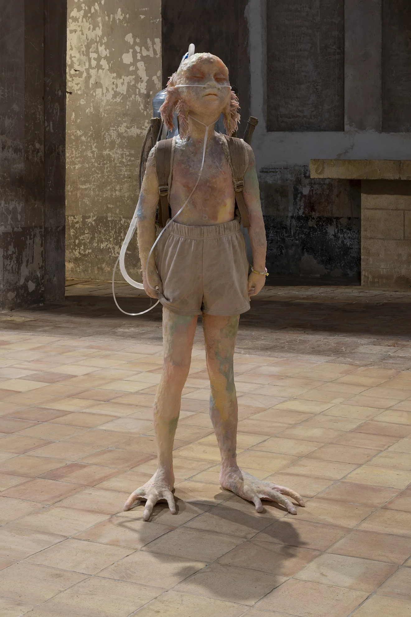 Michele Gabriele. July 2nd, 2026. Silicone, resin, acrylic colors, fabric, plastic, metal, and found objects. 155 cm x 80 cm x 60 cm. Image by Roberto Ruiz. Courtesy of the artists and Spiritvessel.