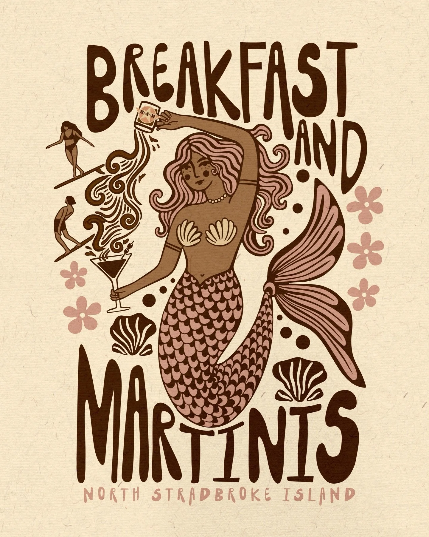 Loved working with @breakfastandmartinis on their new merch 🧜🏽&zwj;♀️ Mermaid barista serving up the pre/post surf goodness ☕️🍸