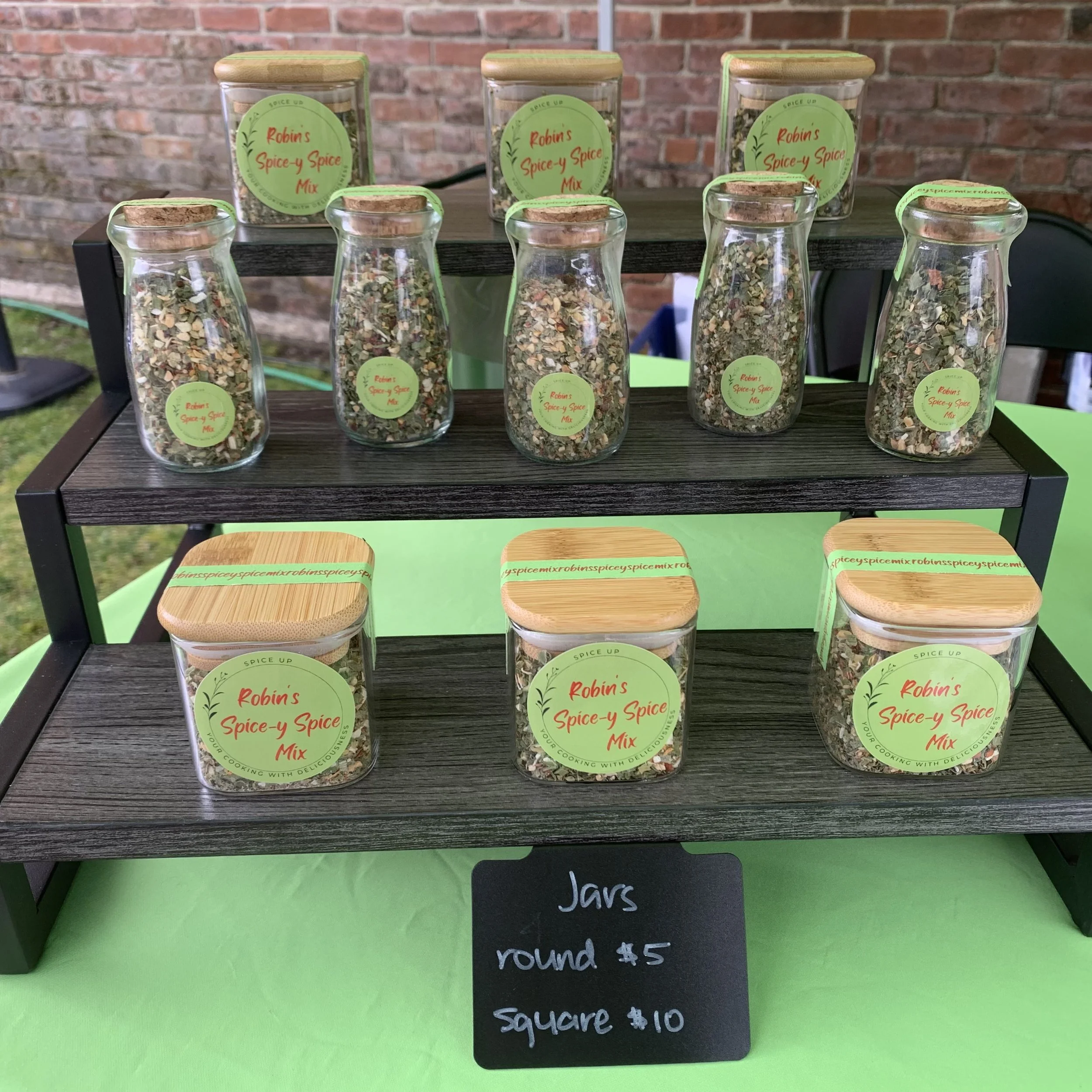 Spice mix products in round small jars and square jars
