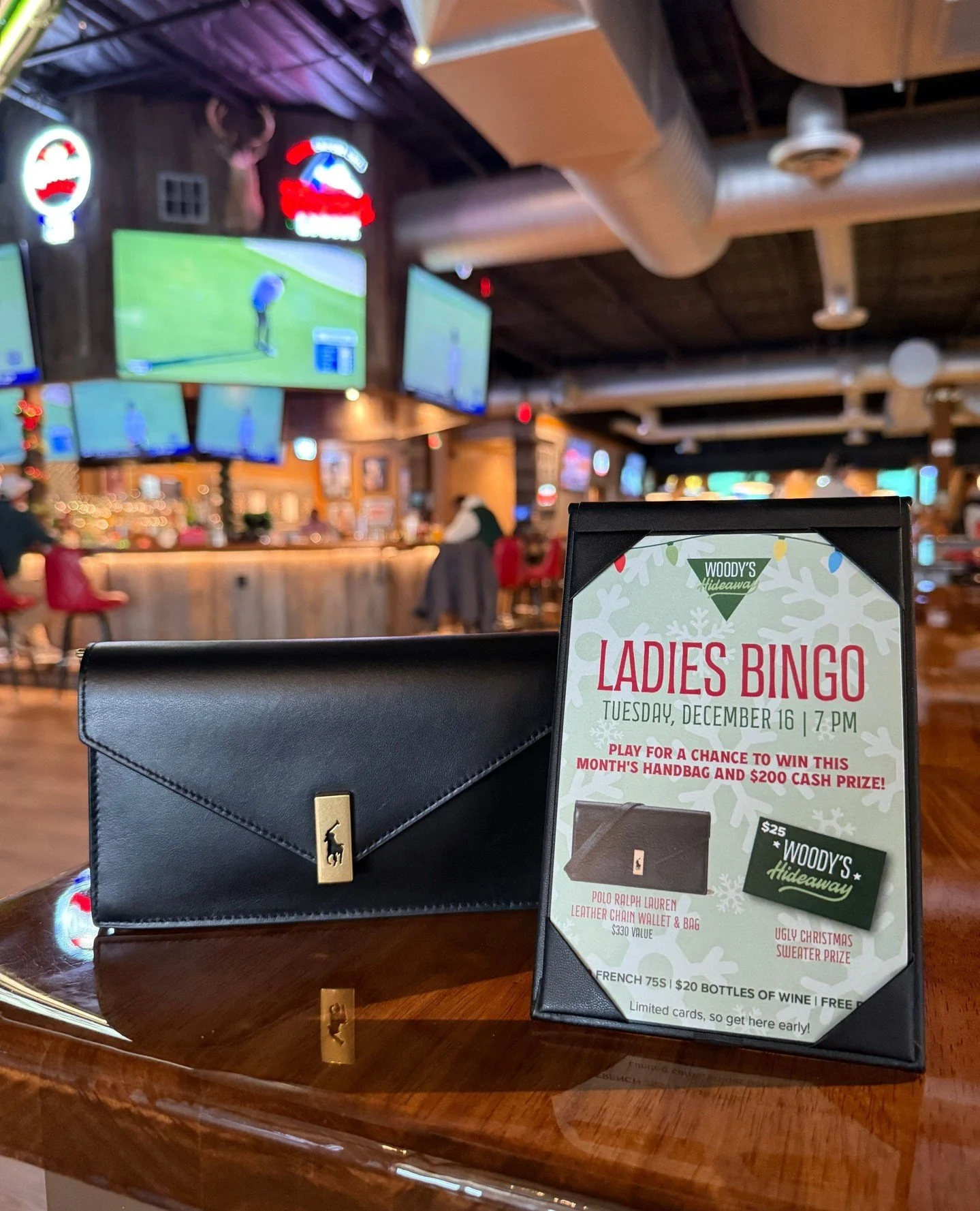 We are just ONE WEEK AWAY from our monthly Ladies Bingo Night! This month&rsquo;s prizes are bigger than ever, with two grand prizes up for grabs: a Polo Ralph Lauren Leather Chain &amp; Wallet Bag and $200 CASH 🎉 ⁠
⁠
Don&rsquo;t miss the bonus roun