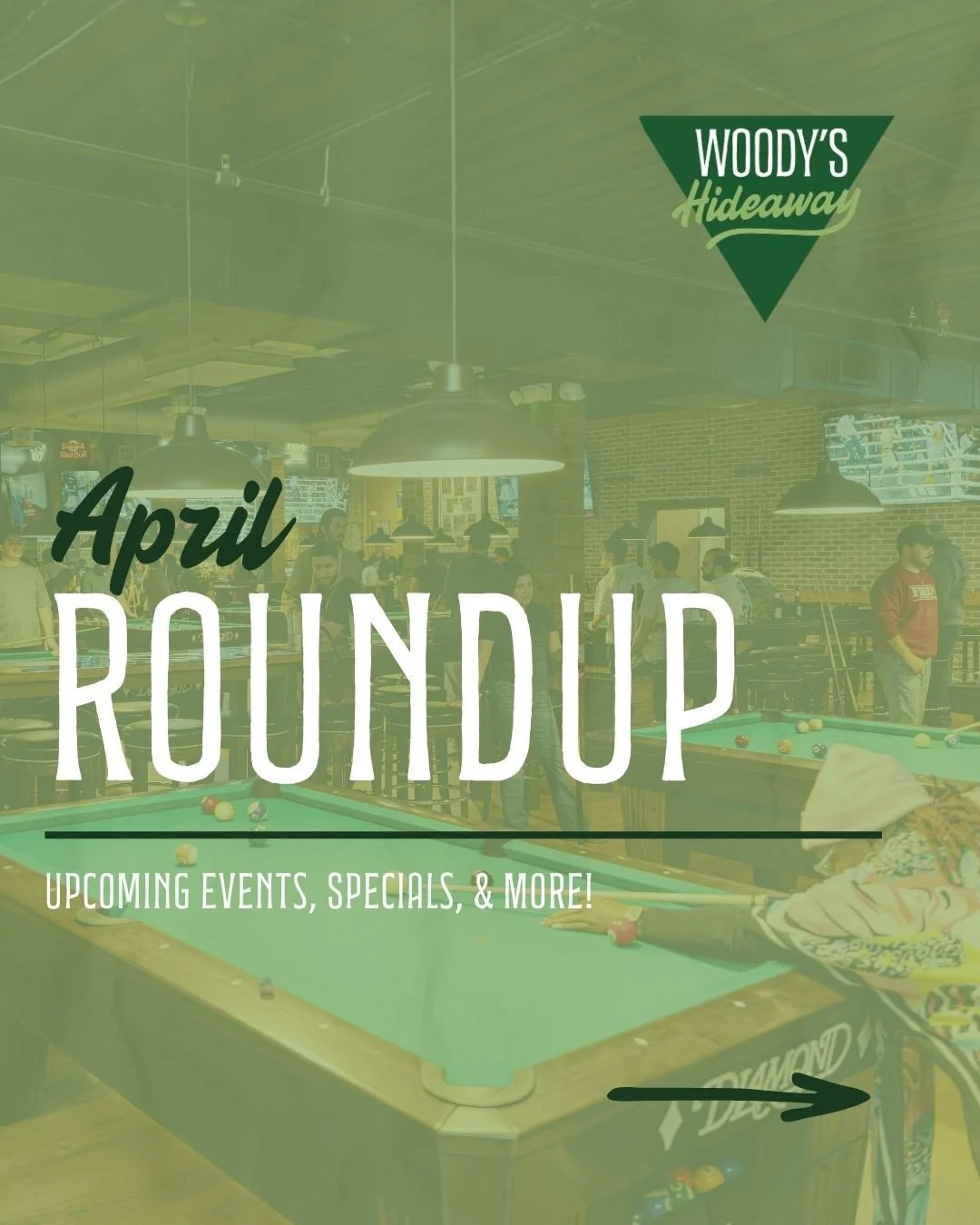No jokes here. Your April lineup is here. 🙌 Swipe to see what&rsquo;s coming up at Woody's Hideaway!
