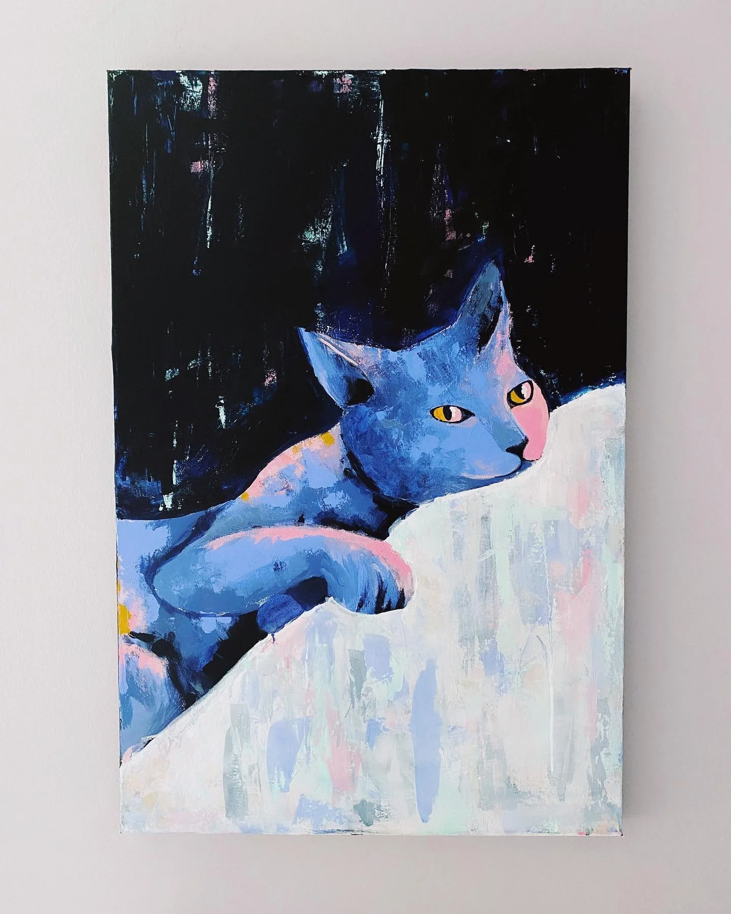 It&rsquo;s been a little while since I shared a new painting! This is 24&rdquo; x 36&rdquo; acrylic on canvas, titled Daydreaming.
.
.
.
#susieoart #acrylicpainting #art #catart #cat #acrylicart #painting #womenwhopaint #kansascityartist #kansascitya