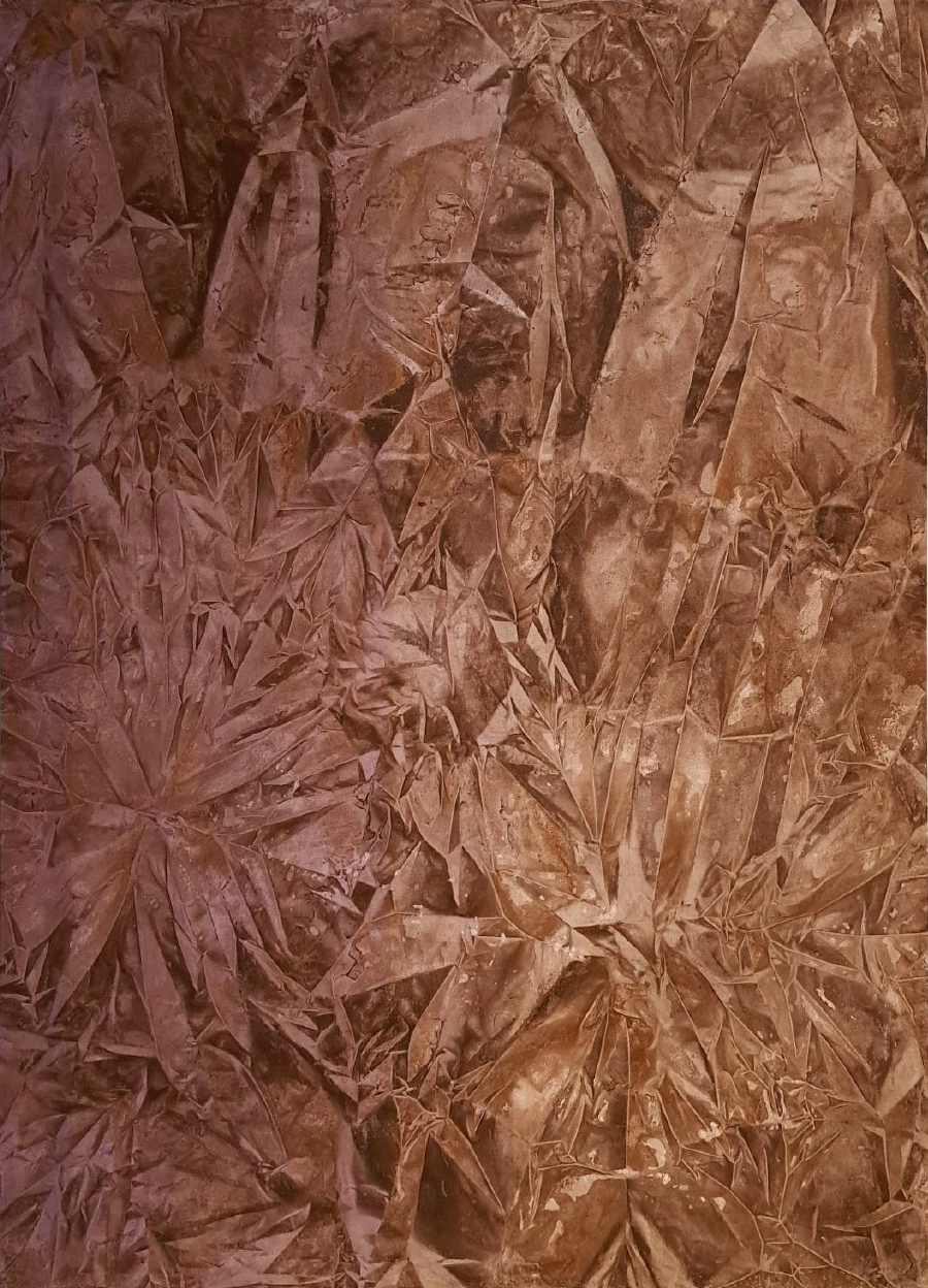 A painting with various creases and folds.