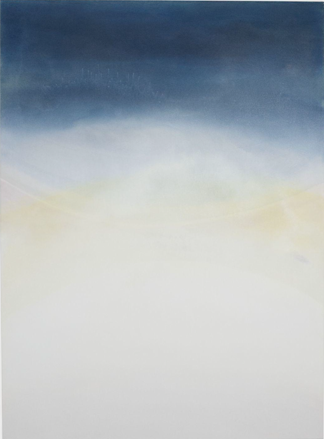 Abstract painting with a gradient from dark blue at the top to white at the bottom.