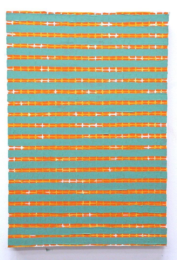 Painting with orange and green stripes.
