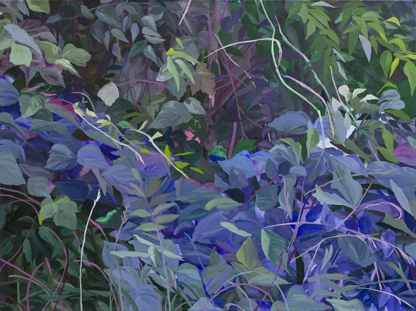 Abstract painting of green and blue foliage by Liza Butts