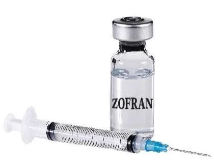 A small vial labeled 'ZOFRA,' with a syringe nearby.