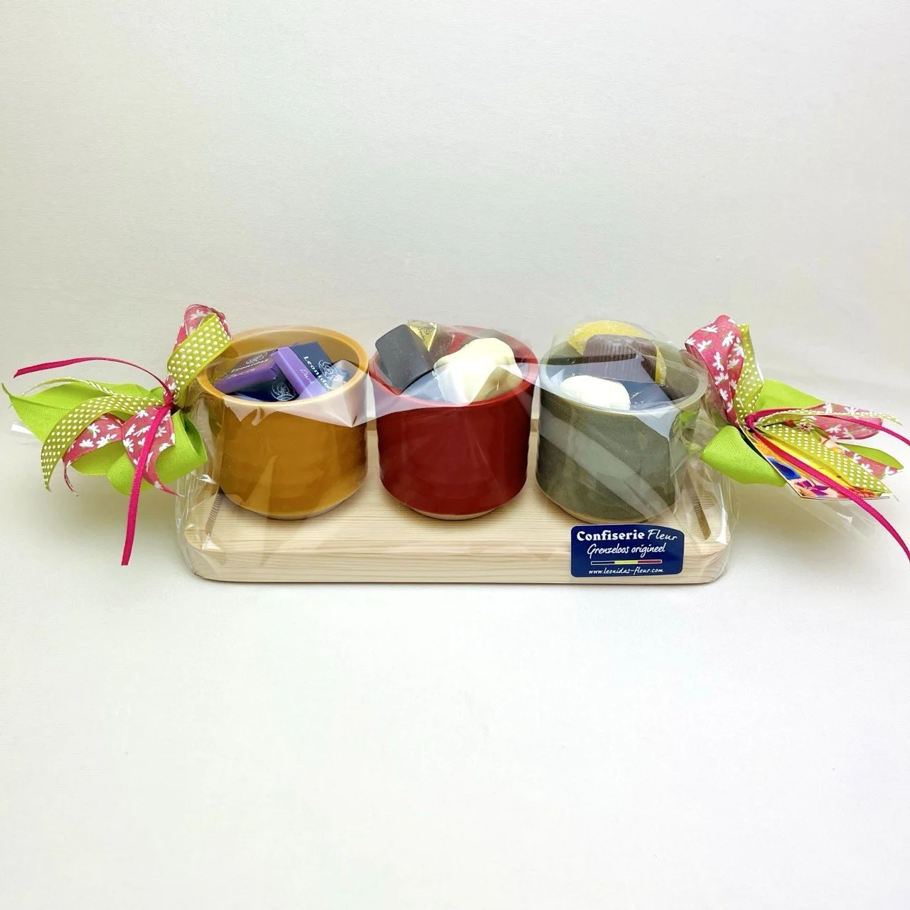 Theelichthouder 3-delig geel-rood-groen