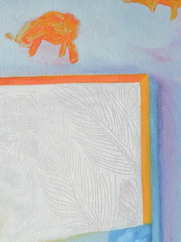 Close-up detail of "Field Arrangement" painting.