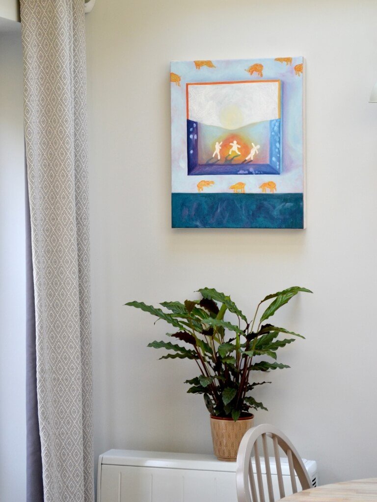 "Field Arrangement" painting displayed in an interior space.