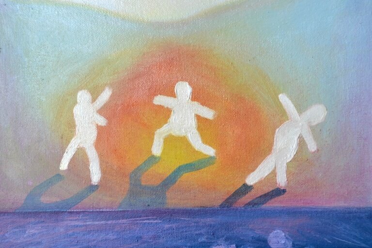 Close-up texture of "Field Arrangement" painting.