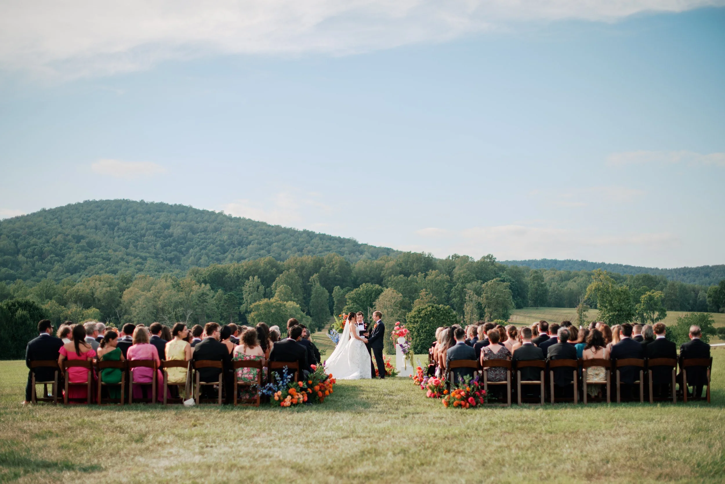 Becca B Photography Summer, Estate, Ceremony, Red, Pink, Florals, White, Dresses, Vintage, Black Tie