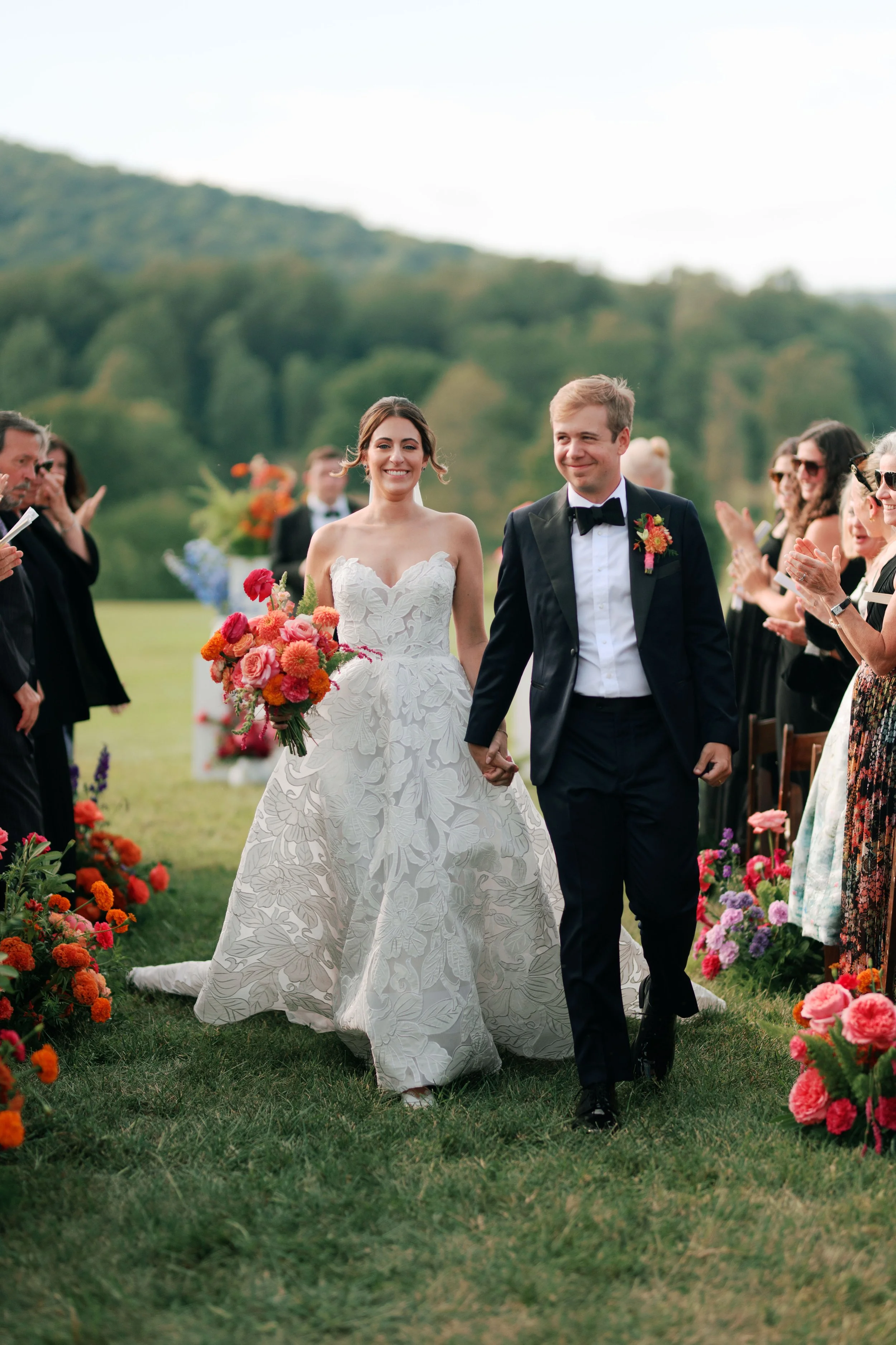 Becca B Photography Summer, Estate, Ceremony, Red, Pink, Florals, White, Dresses, Vintage, Black Tie