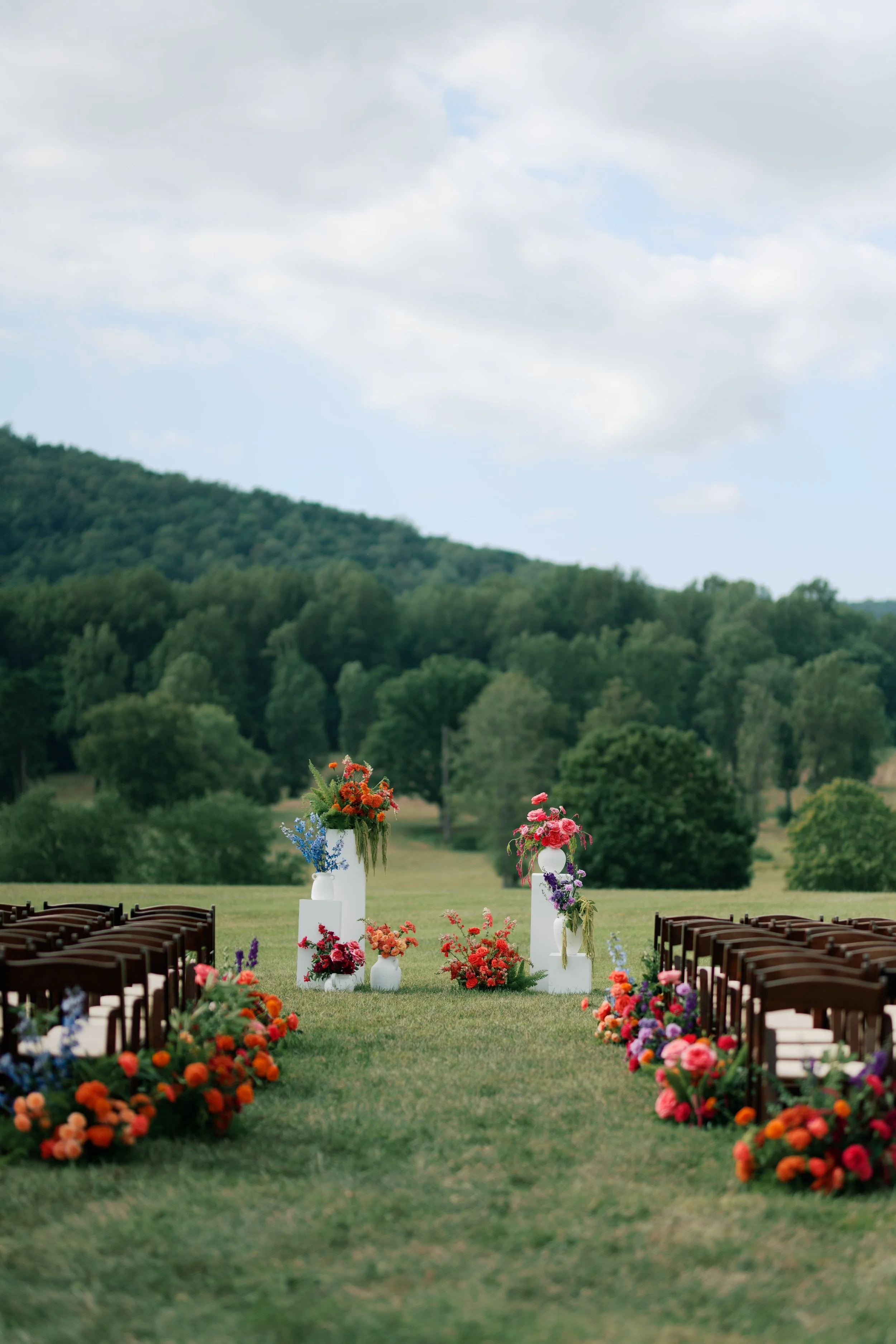 Becca B Photography Summer, Estate, Ceremony, Red, Pink, Florals, Included Furniture