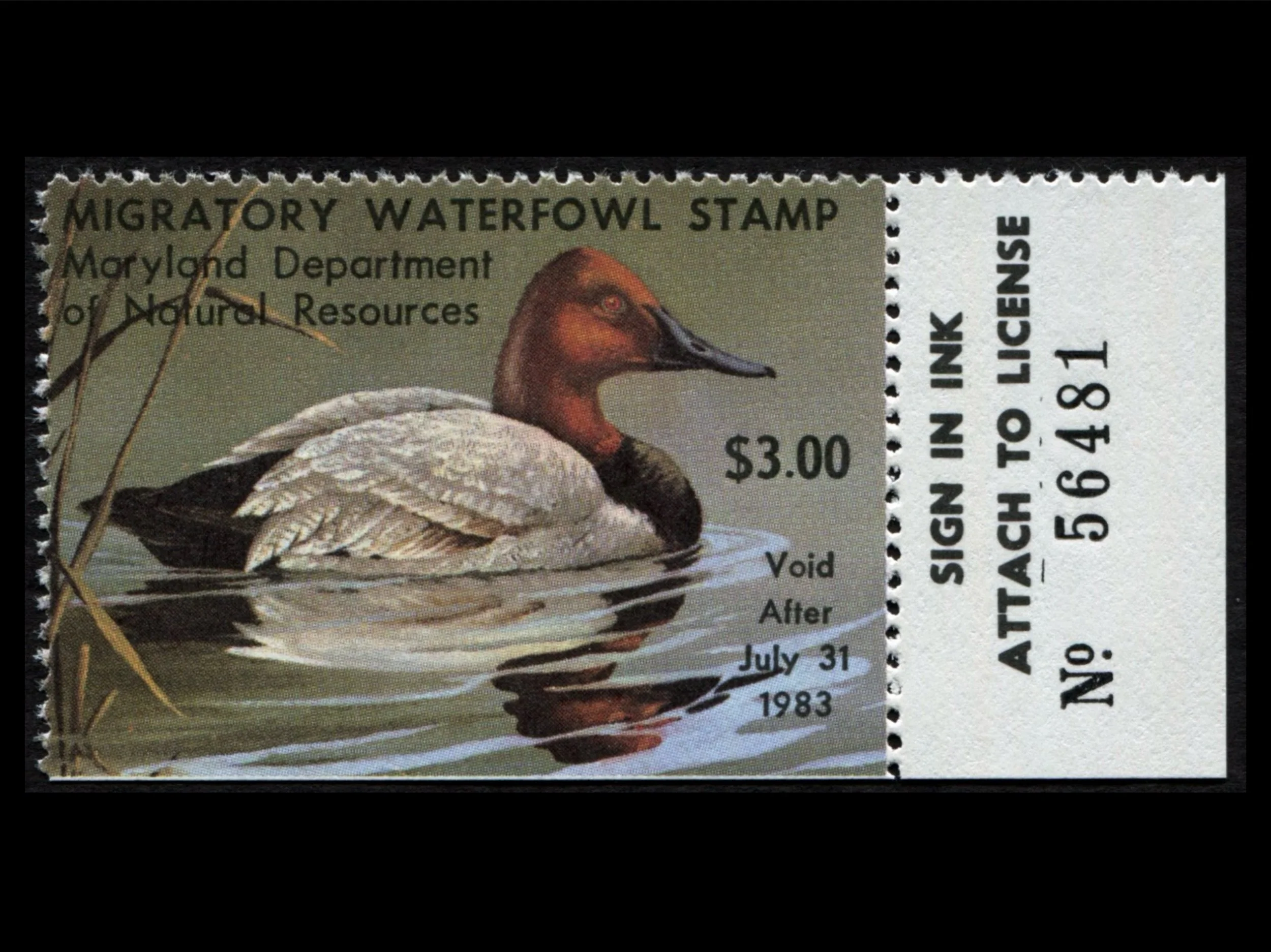 MD9 Maryland 1982 Canvasback Duck Stamp, MNH