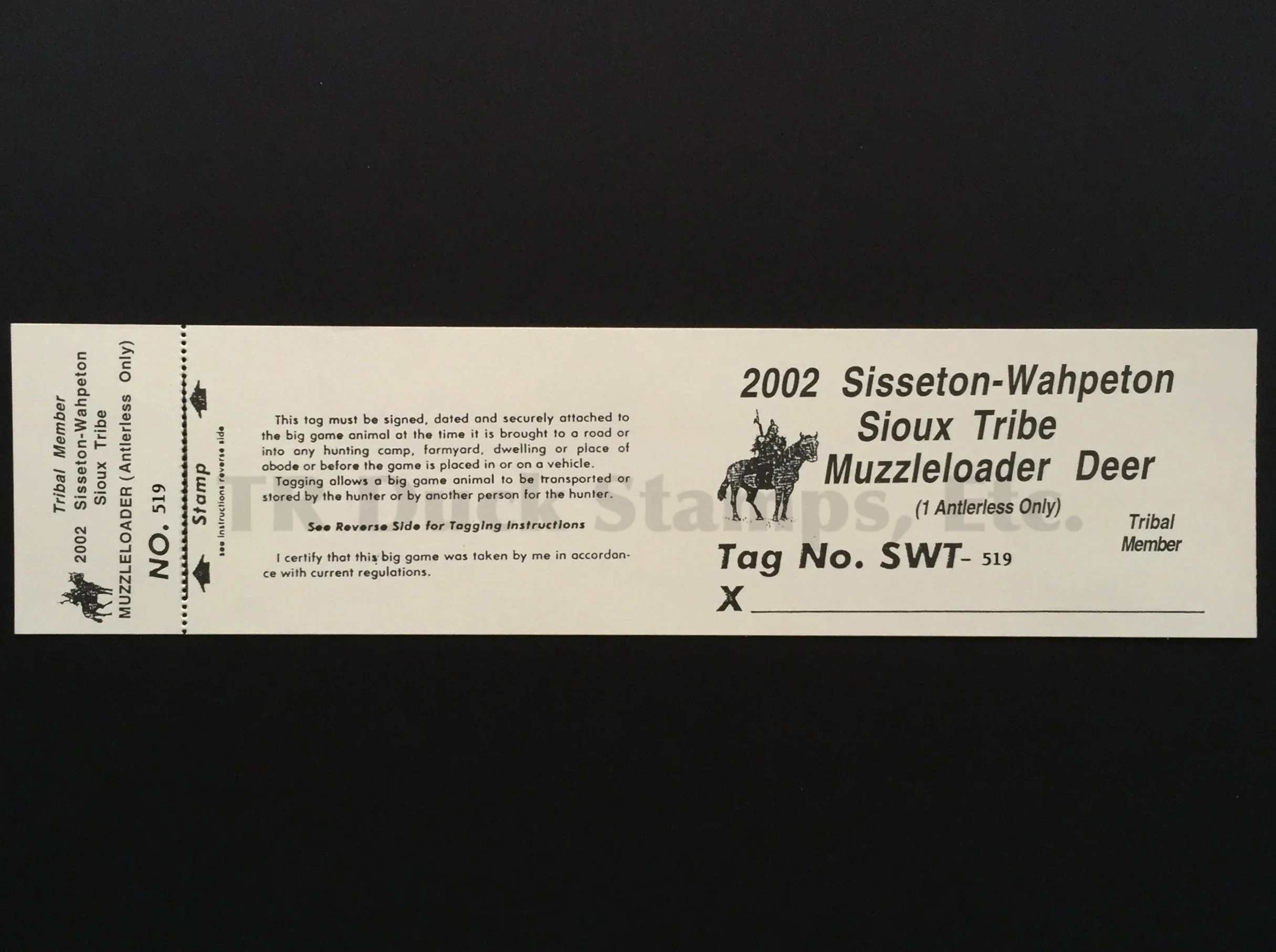 LTD94 Lake Traverse 2002 Muzzleloader Tribal Mem Tag