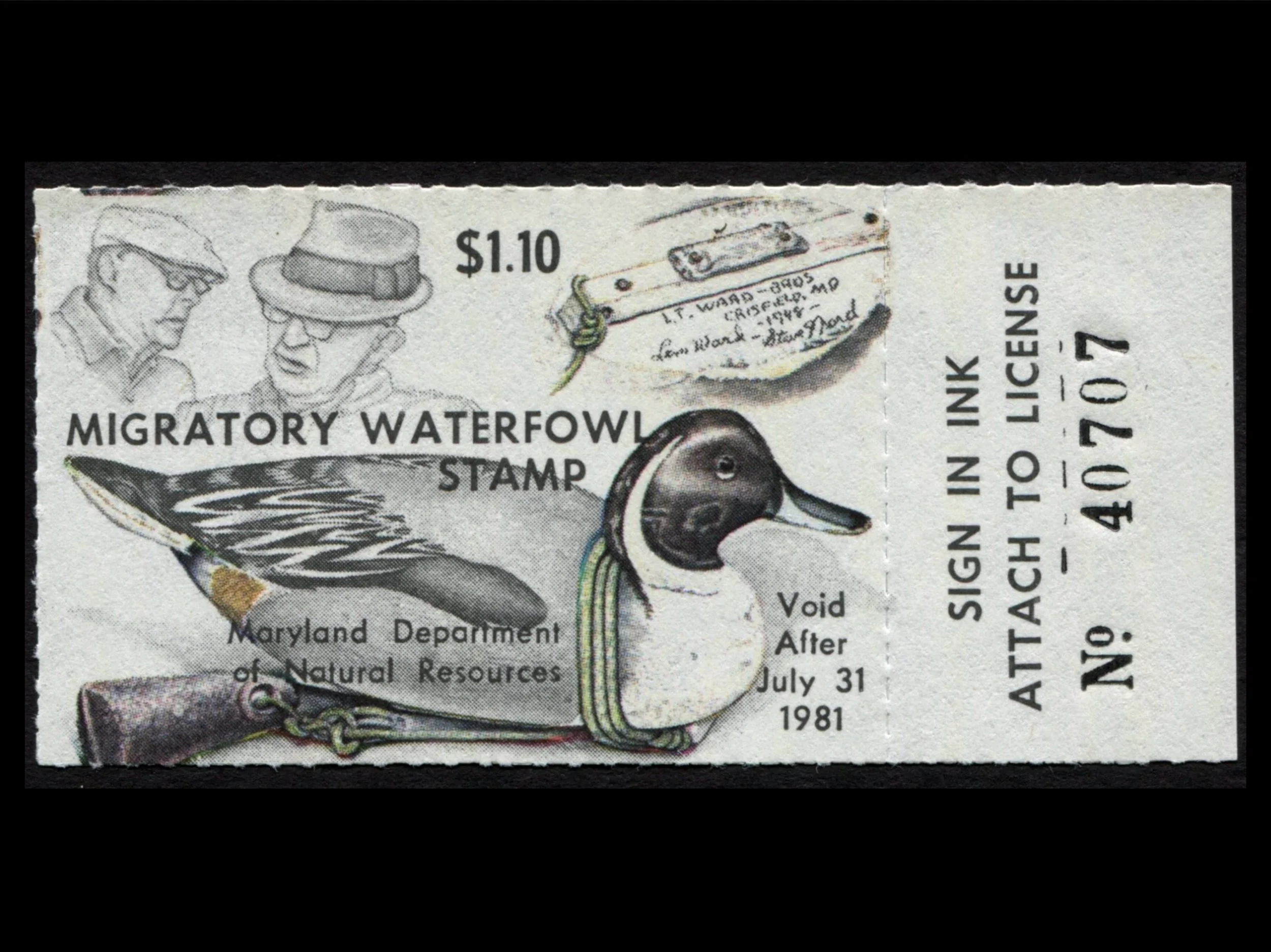 MD7 Maryland 1980 Pintail Decoy Duck Stamp, MNH