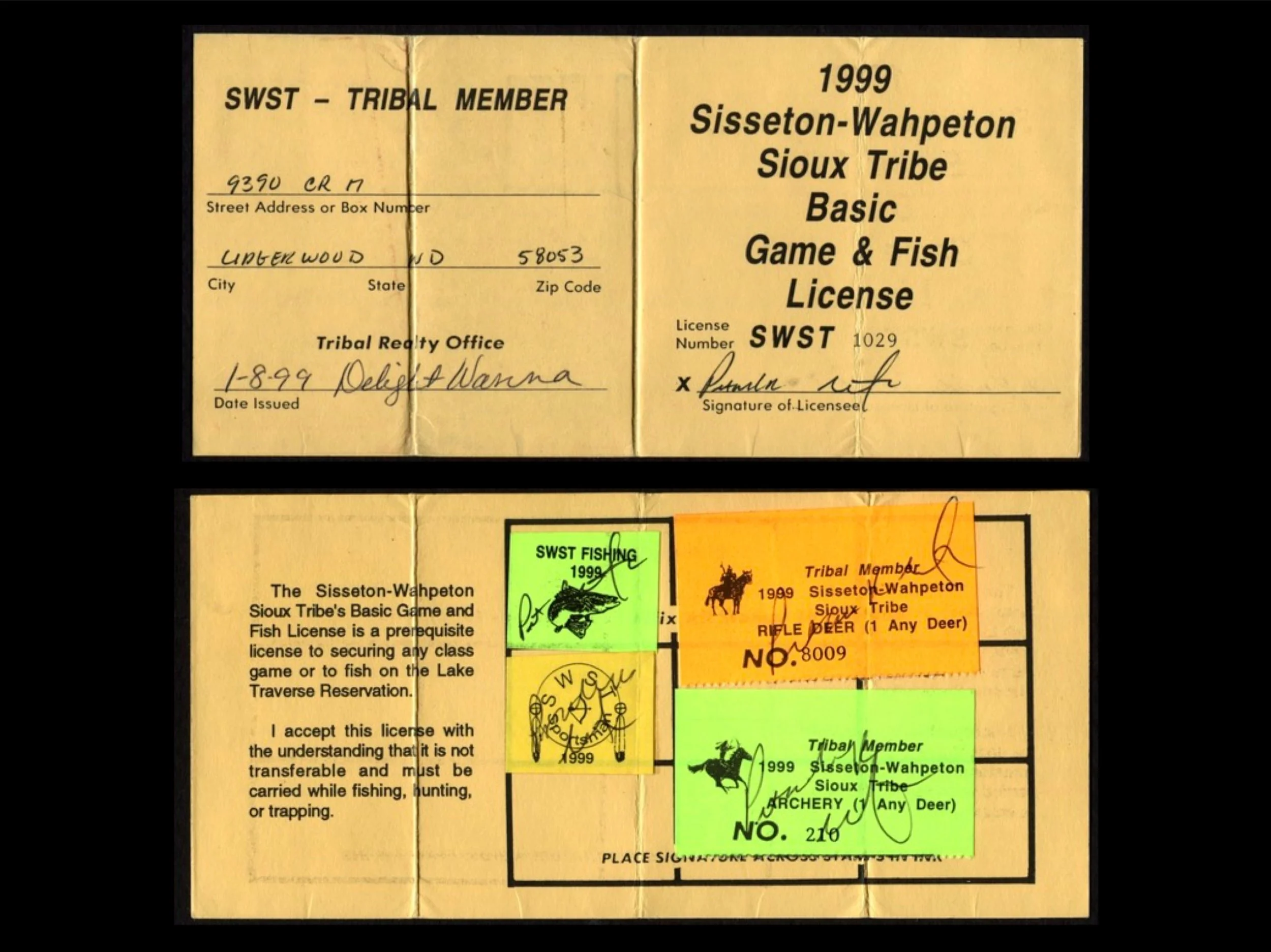 Lake Traverse 1999 Tribal Member License #1029