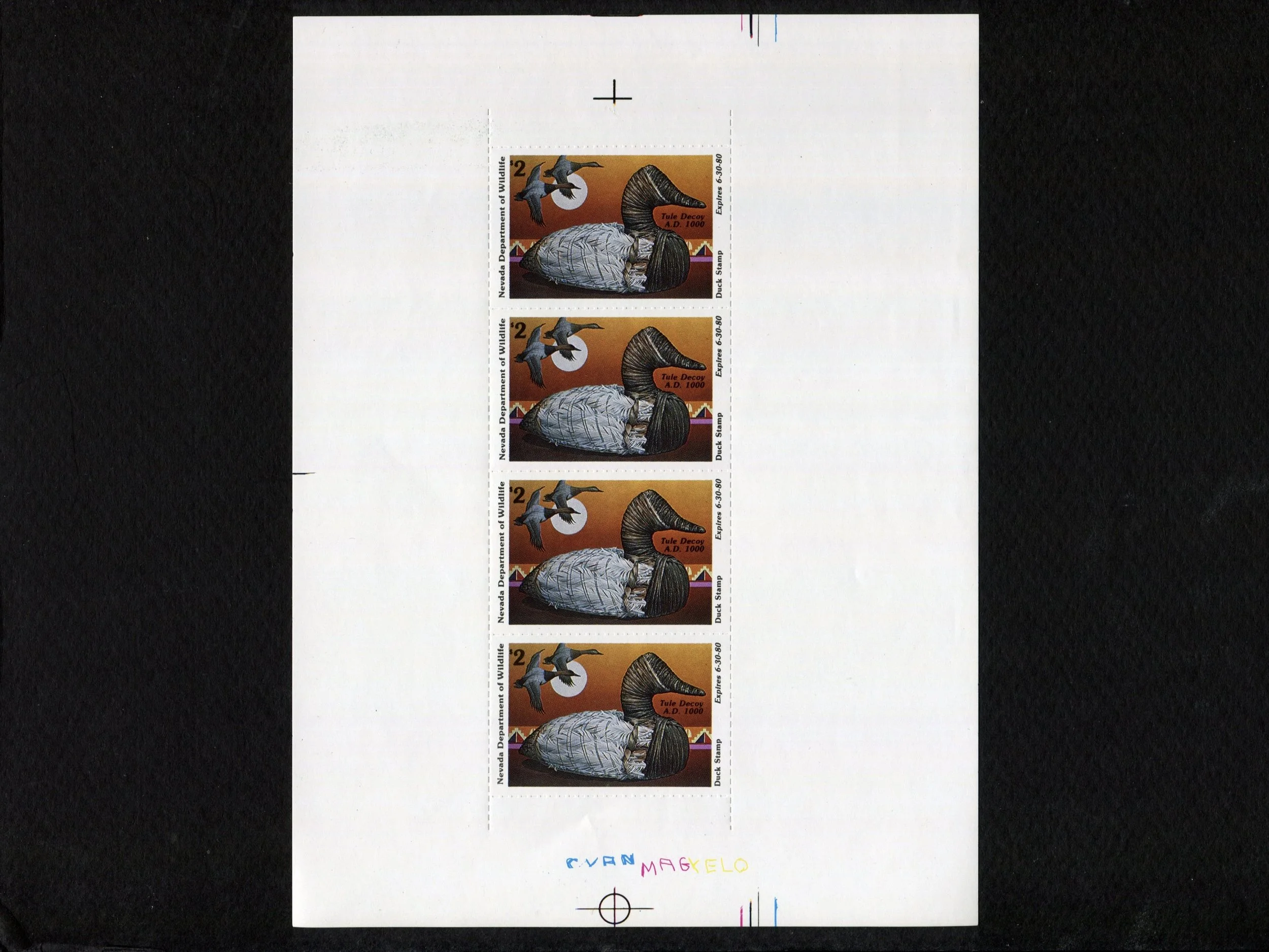 NV1 Nevada 1979 Tule Decoy, Booklet Sheet of 4