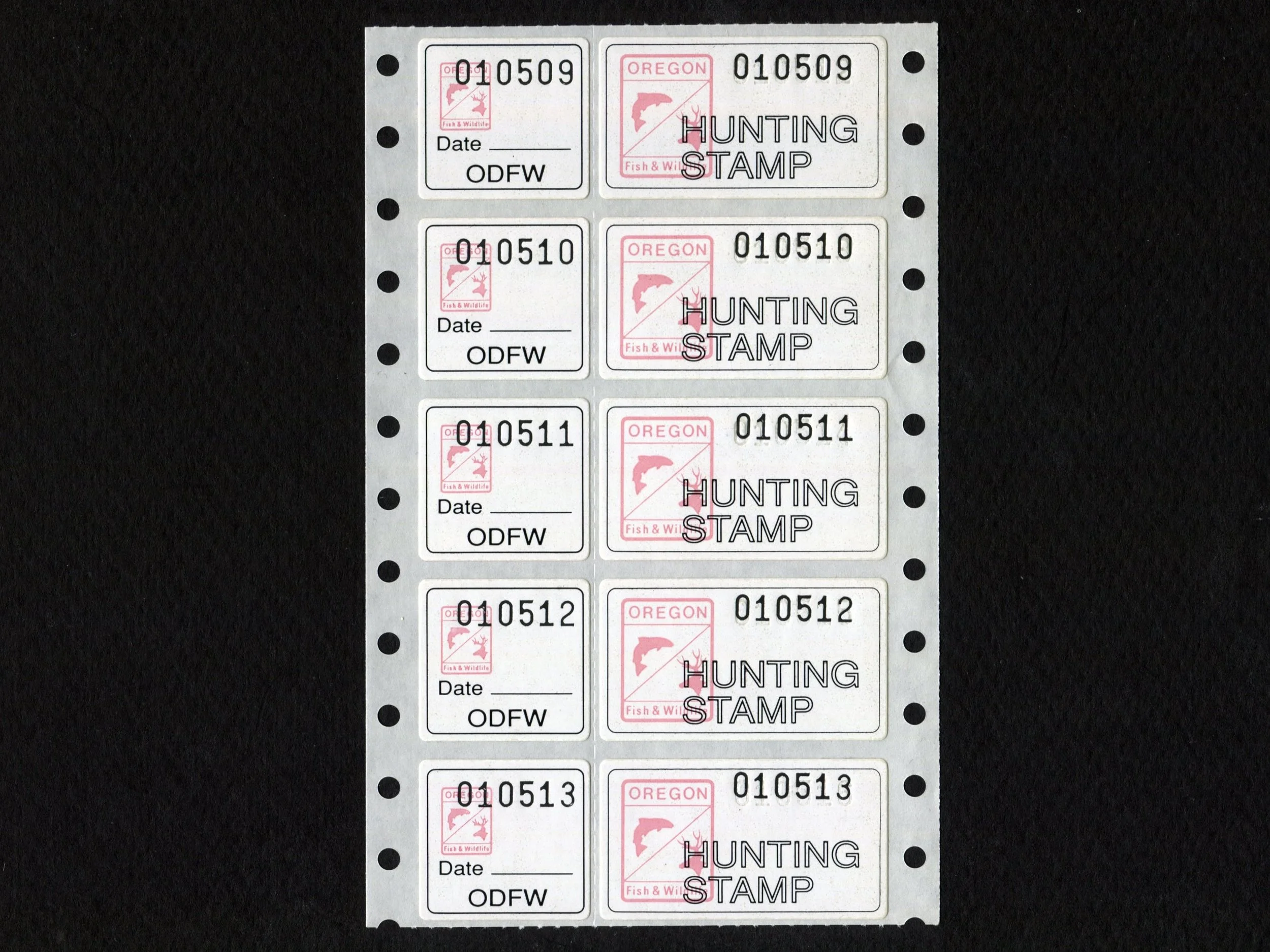 OR6VR Oregon 1989 Temporary Provisional Issue Black Serial No, Sheet of 5