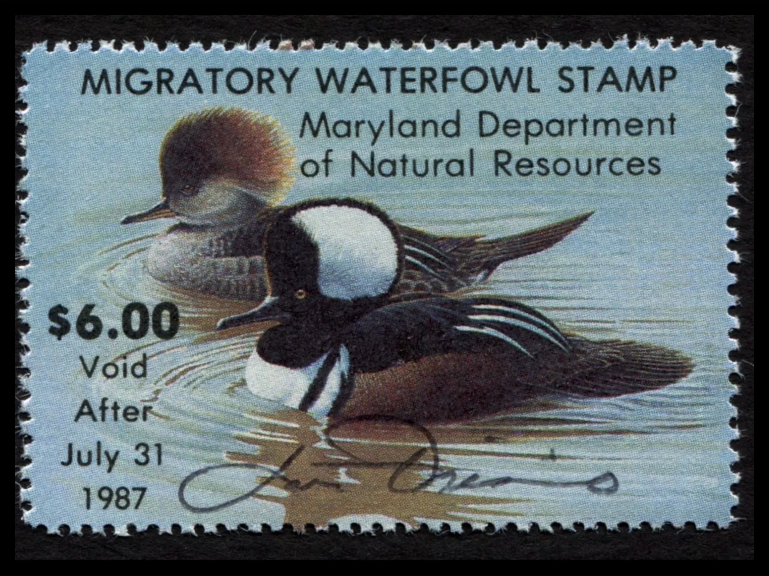 MD13 Maryland 1986 Artist-Signed Mergansers Duck Stamp, MNH