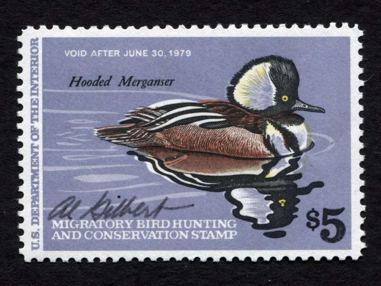RW45 1978-79 Artist-Signed Albert Gilbert, Hooded Merganser, MNH Duck Stamp