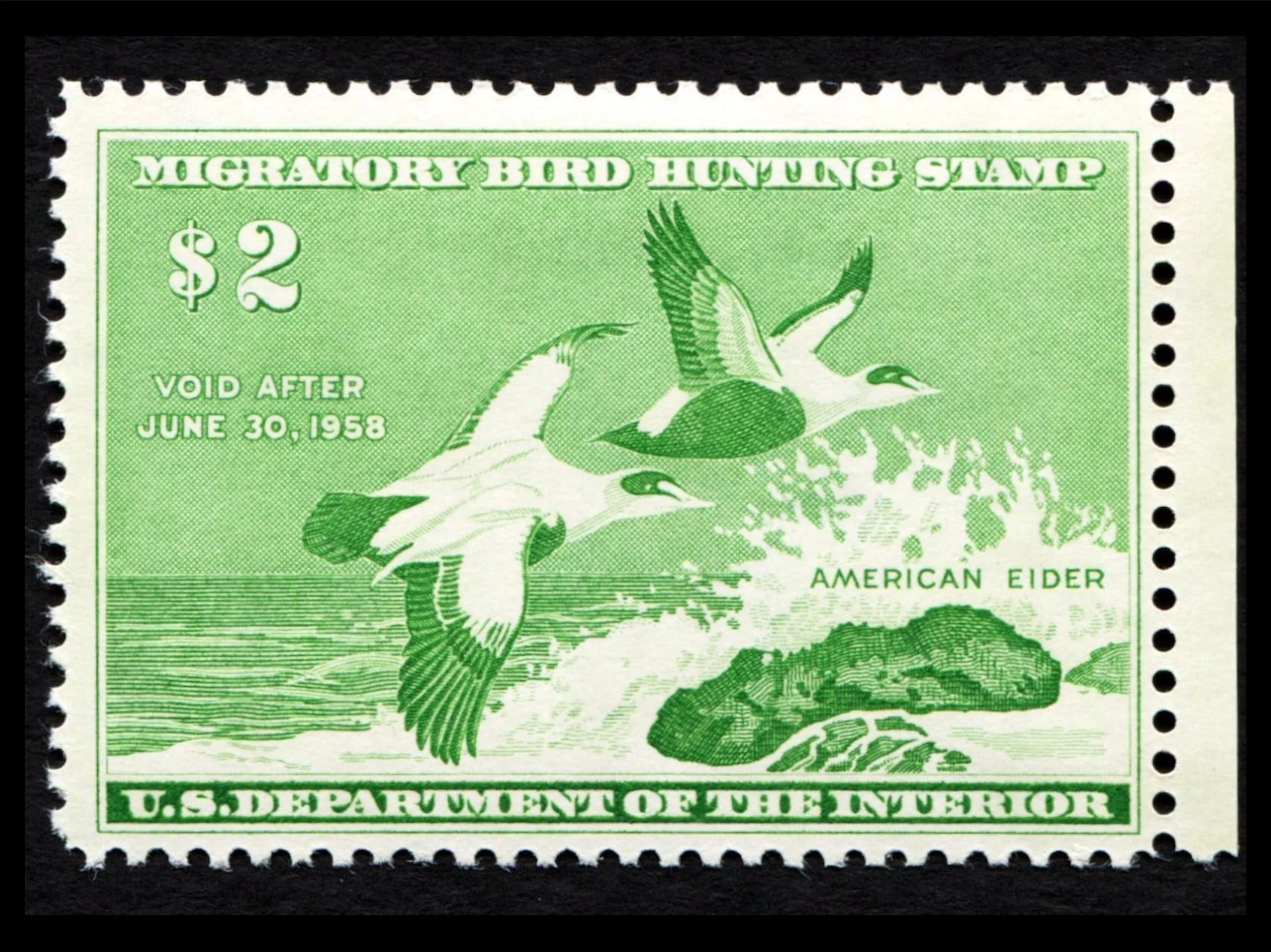 RW24 1957-58 American Eider, Mint F-VF LH Duck Stamp