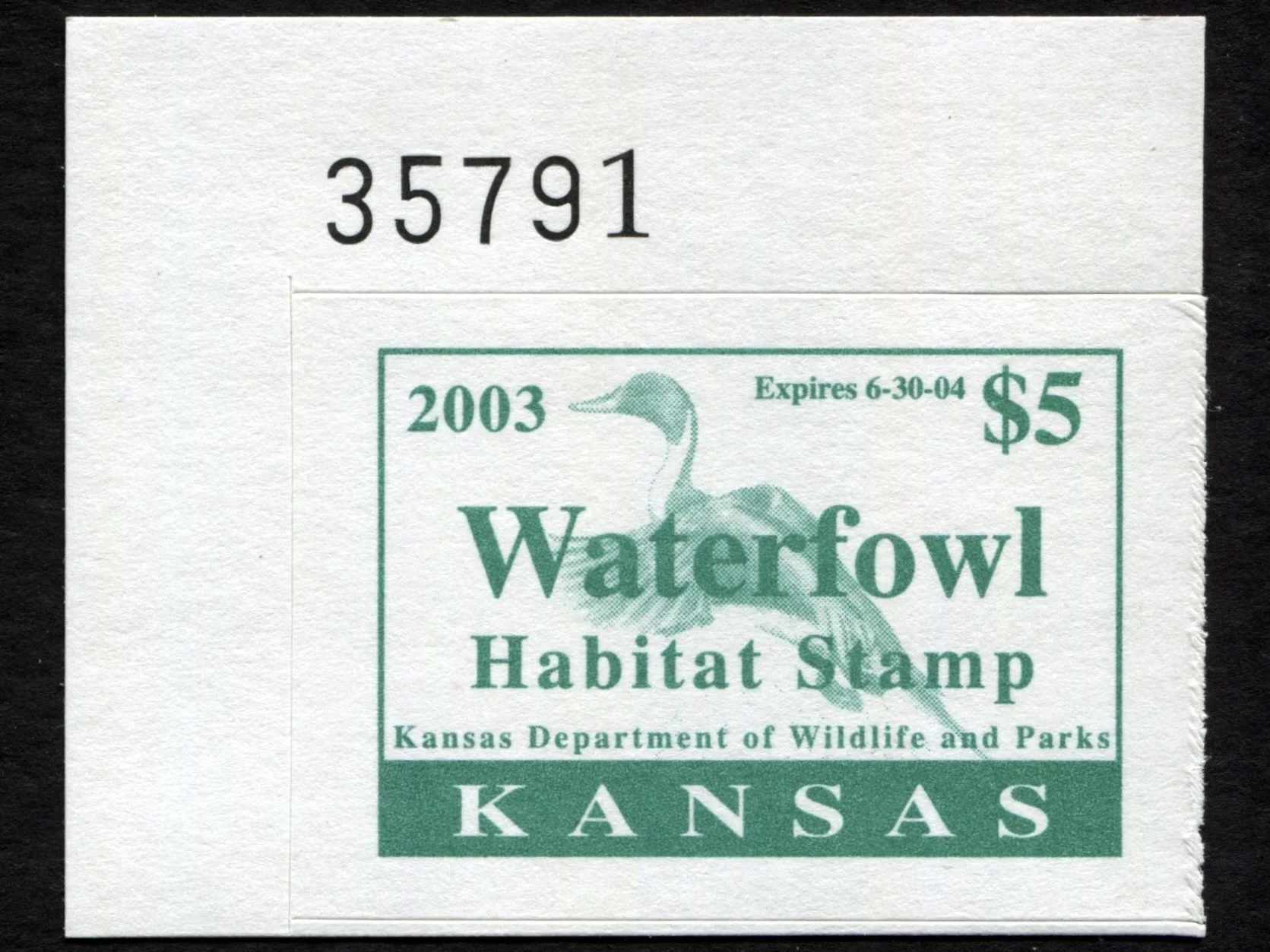 2003 Kansas Waterfowl Habitat Stamp, Mint Corner Plate#