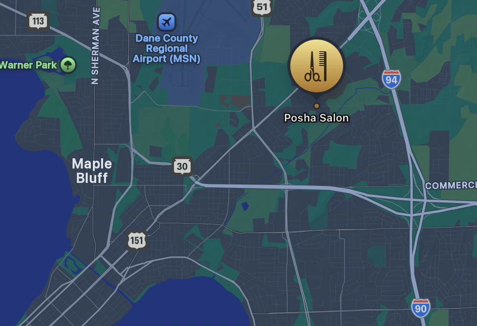 Posha Salon Map, located nearby downtown Madison