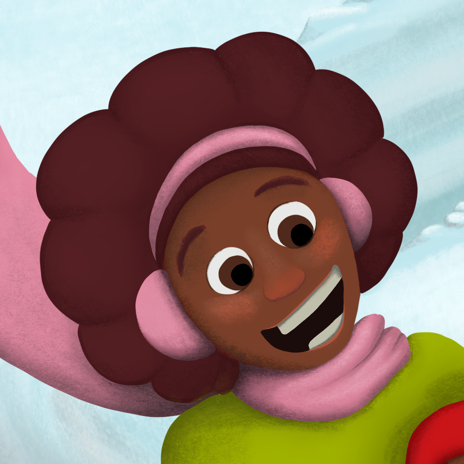 A closeup of a woman sledding