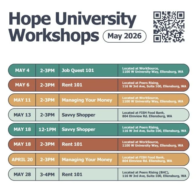 Written schedule of Hope U classes