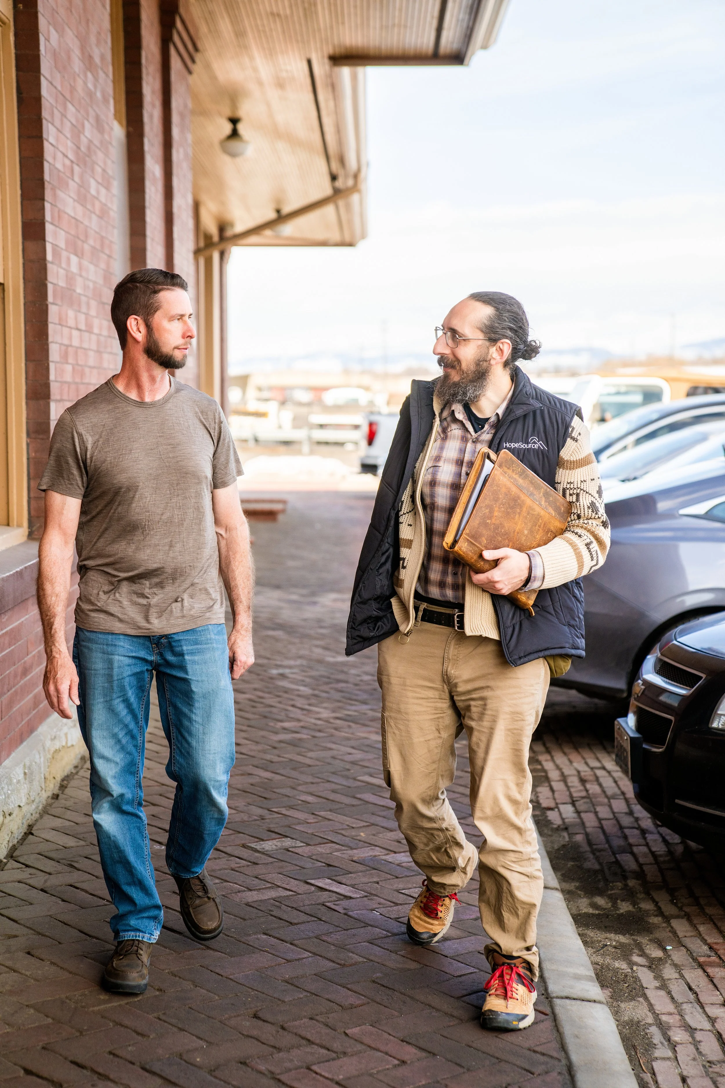 two men walking together