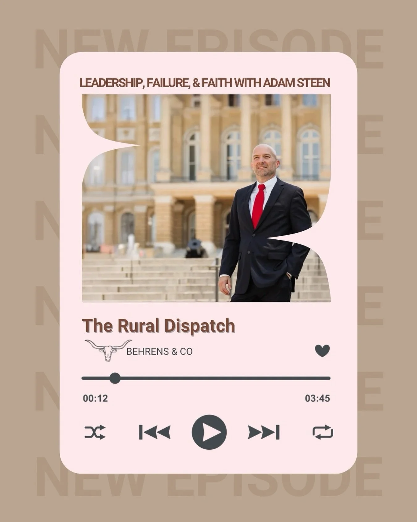 New episode of The Rural Dispatch is out today 🎙️

@adamsteenforgovernor joined me for a conversation about leadership, work life balance, failure, faith, &amp; what you actually learn from both winning and losing.

What makes him a strong candidate