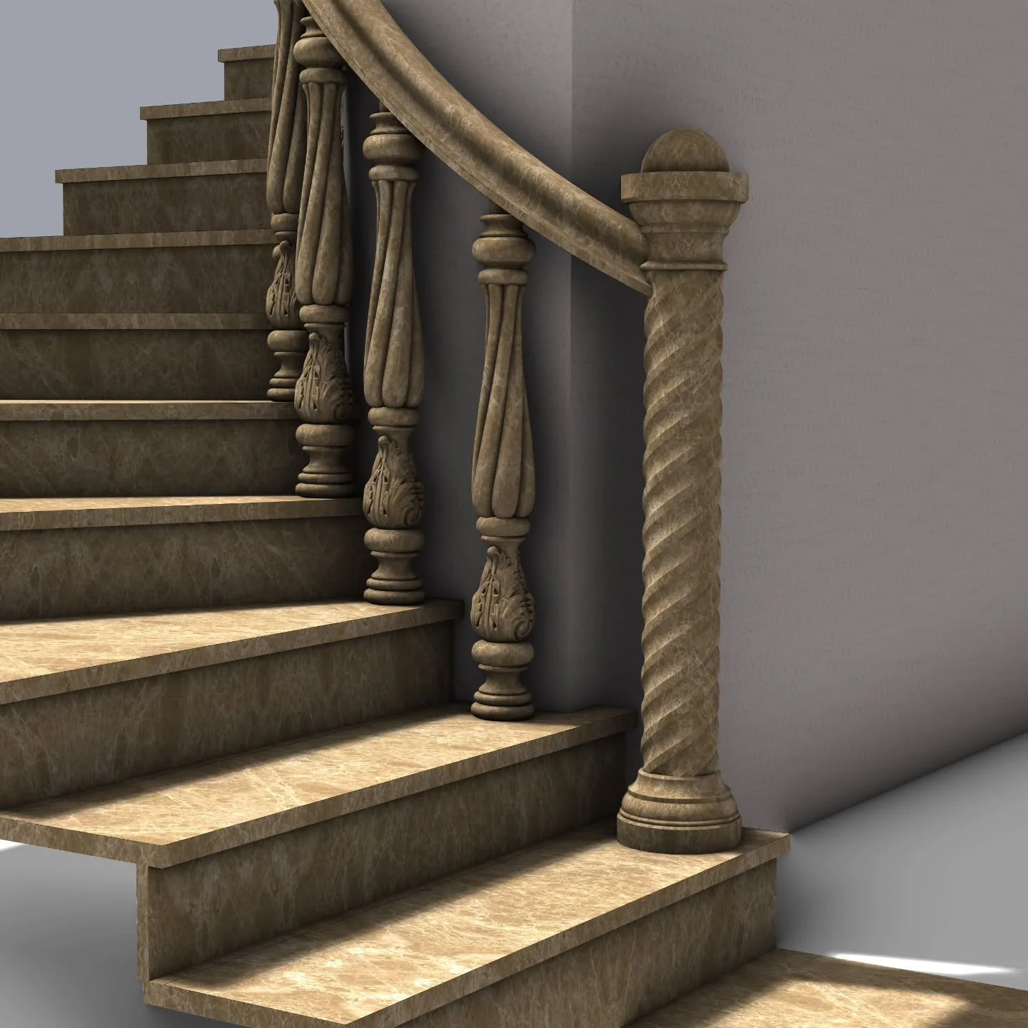 🇲🇪
3D modeliranje kamenog stepeni&scaron;ta sa klasičnim balusterima.
Svaki detalj &mdash; od rezbarenih profila do elegantnog, zaobljenog rukohvata &mdash; precizno je izrađen u digitalnom modelu prije same proizvodnje.
Ovakve vizualizacije omoguć