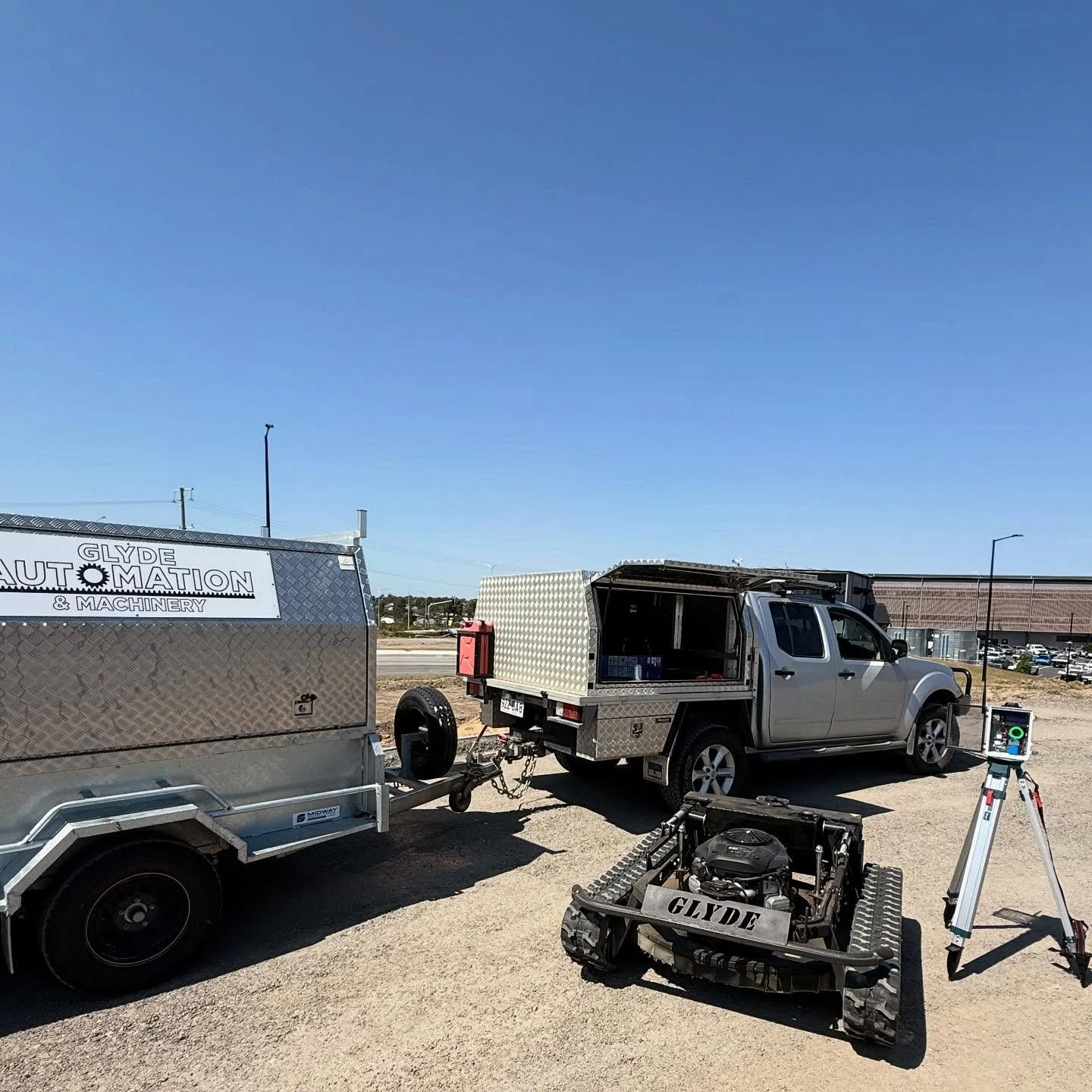 Testing the new portable base station. This tripod mounted gps correction unit enables mowing contractors to map &amp; plan detailed autonomous missions for the AutoSlasher at various sites. Those maps &amp; missions are saved for one-button access i